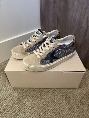 Golden Goose Hi Star Black Glitter Leopard 37 + OG Receipt